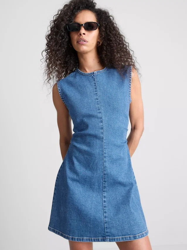 Cotton denim a-line mini dress