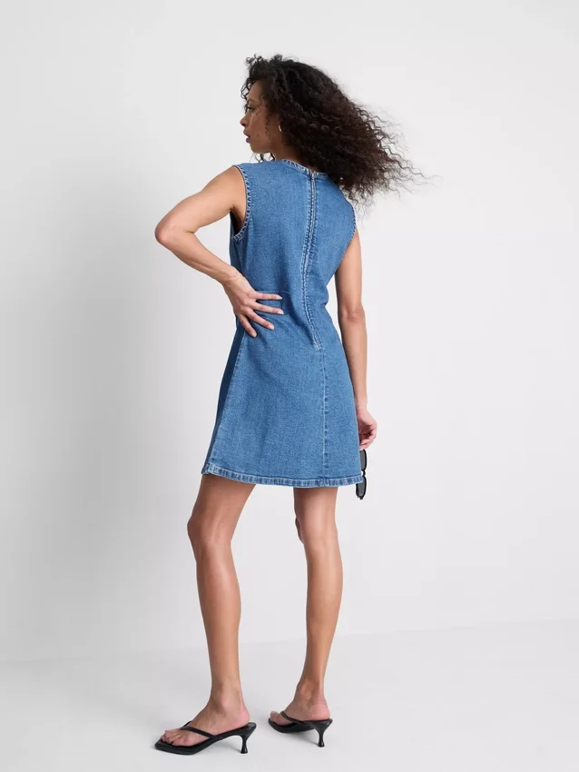 Cotton denim a-line mini dress