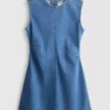 Cotton denim a-line mini dress