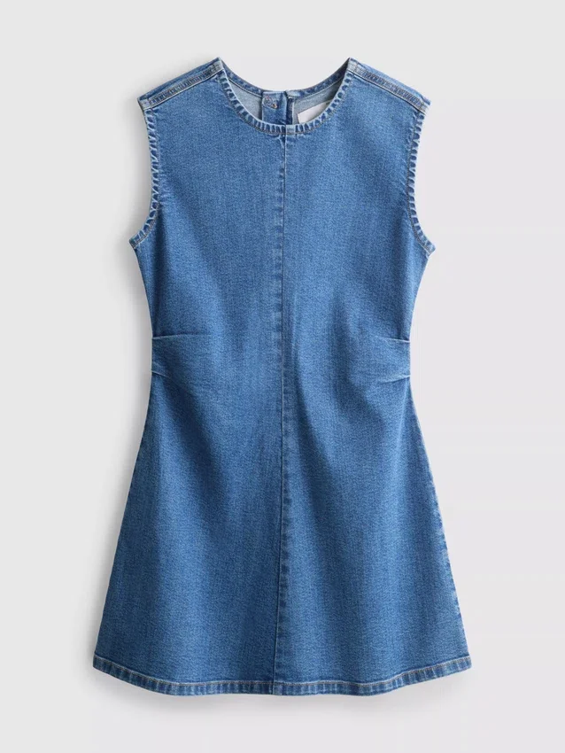 Cotton denim a-line mini dress