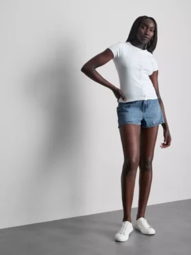 Cotton denim a-line shorts