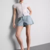 Cotton denim a-line shorts