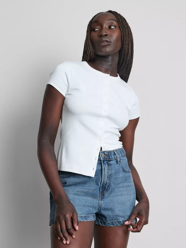 Cotton denim a-line shorts