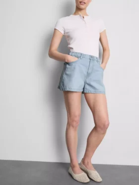 Cotton denim a-line shorts