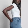 Cotton denim a-line shorts