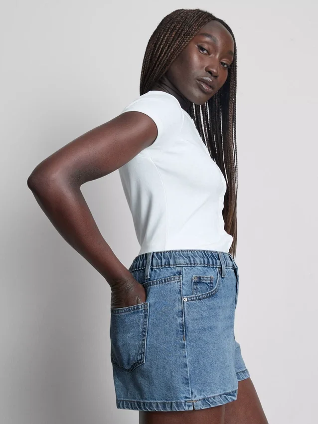 Cotton denim a-line shorts