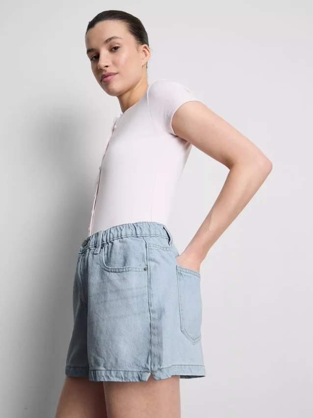 Cotton denim a-line shorts