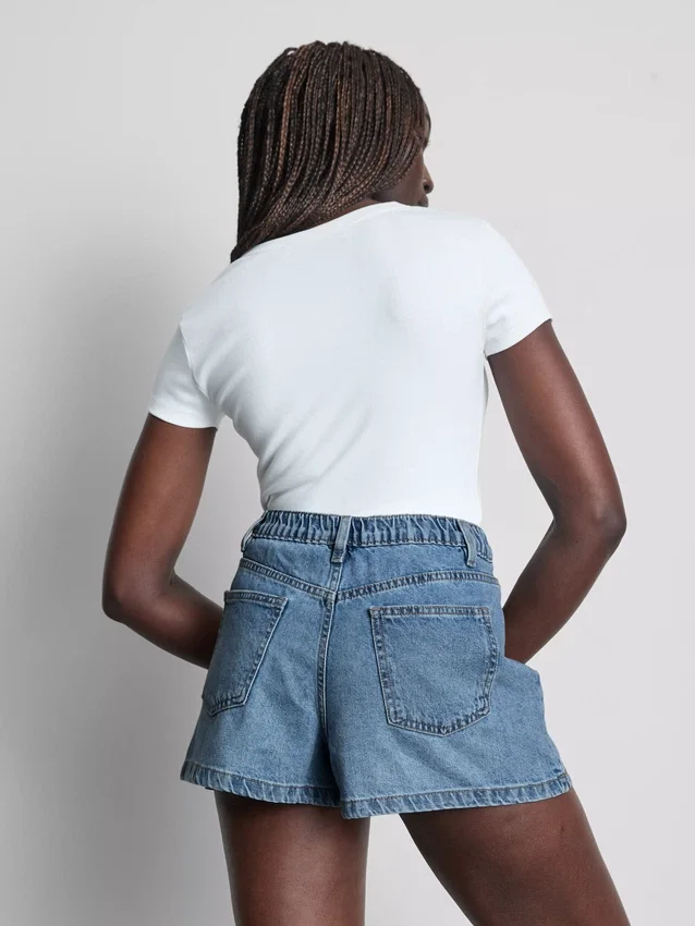 Cotton denim a-line shorts