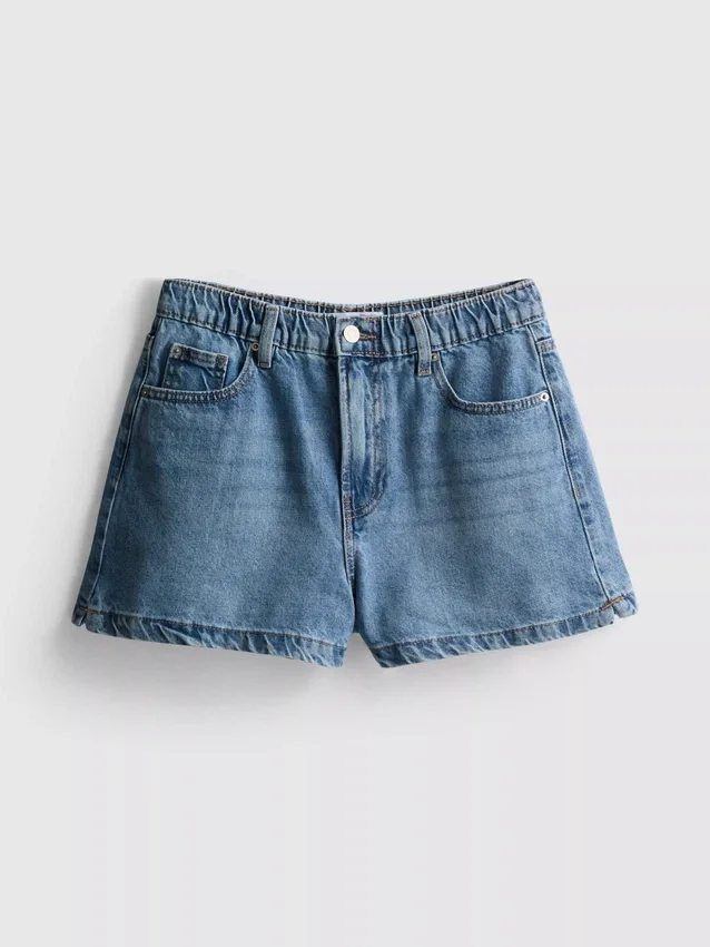 Cotton denim a-line shorts