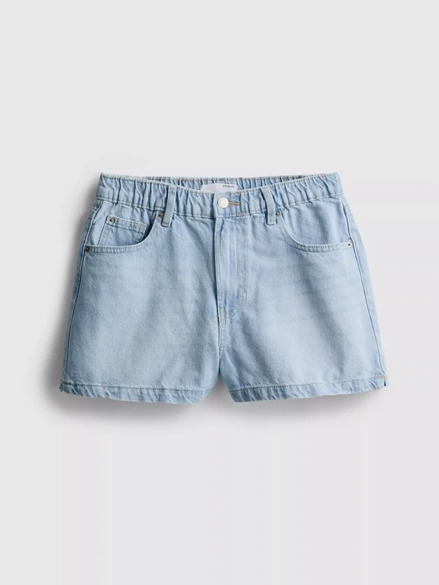 Cotton denim a-line shorts