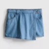 Cotton denim asymmetric wrap skort