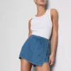 Cotton denim asymmetric wrap skort
