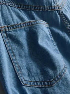 Cotton denim asymmetric wrap skort