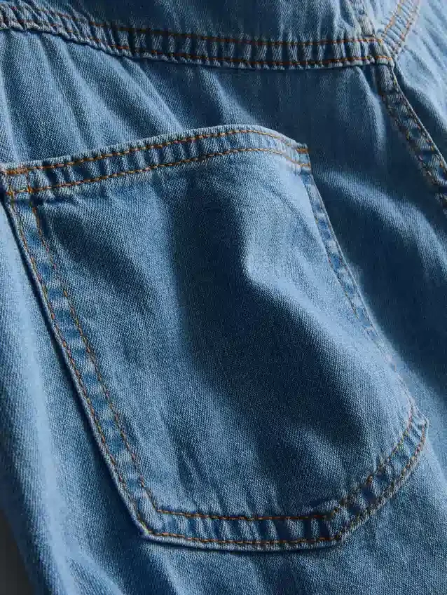 Cotton denim asymmetric wrap skort