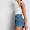 Cotton denim asymmetric wrap skort