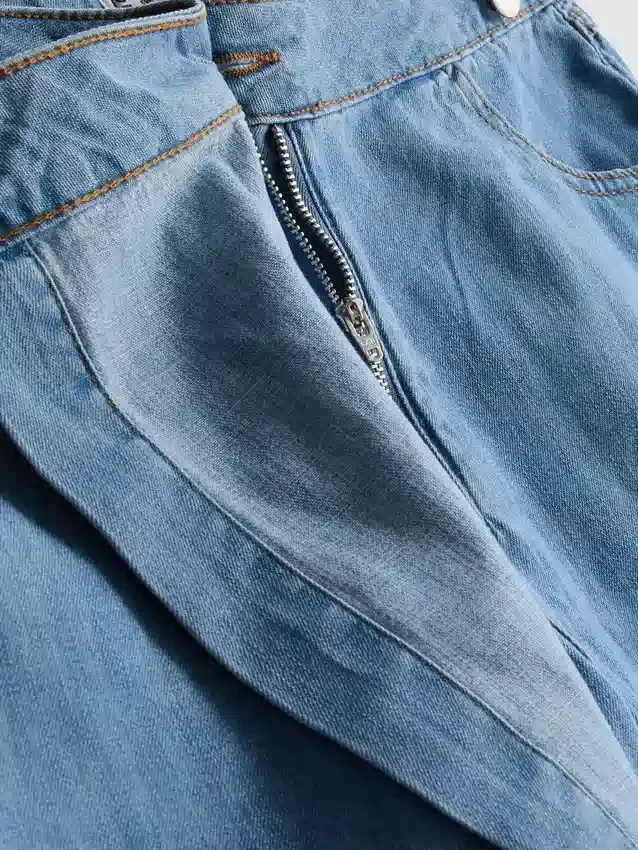 Cotton denim asymmetric wrap skort