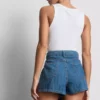 Cotton denim asymmetric wrap skort