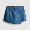 Cotton denim asymmetric wrap skort
