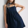 Cotton denim babydoll mini dress