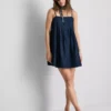 Cotton denim babydoll mini dress