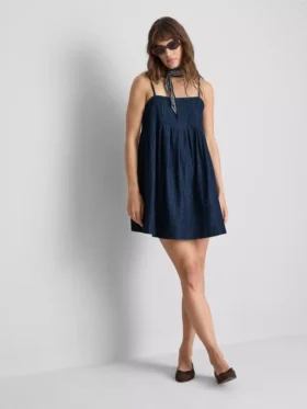 Cotton denim babydoll mini dress
