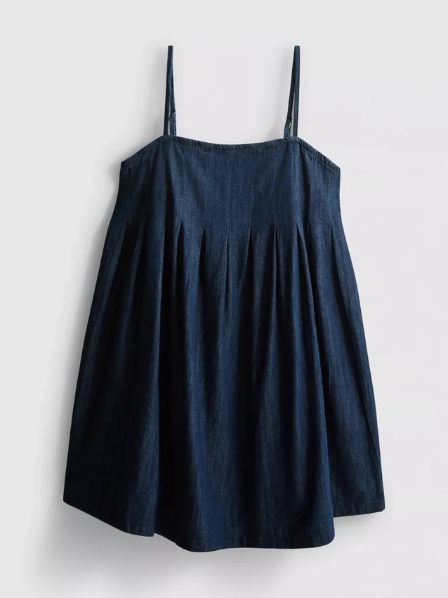 Cotton denim babydoll mini dress