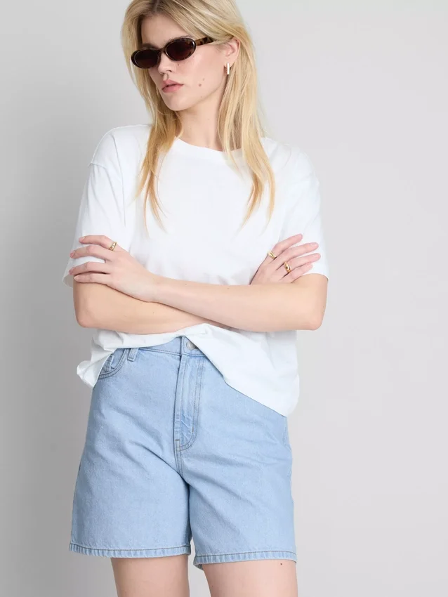 Cotton denim bermuda shorts