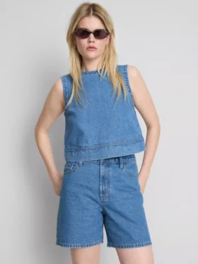 Cotton denim bermuda shorts
