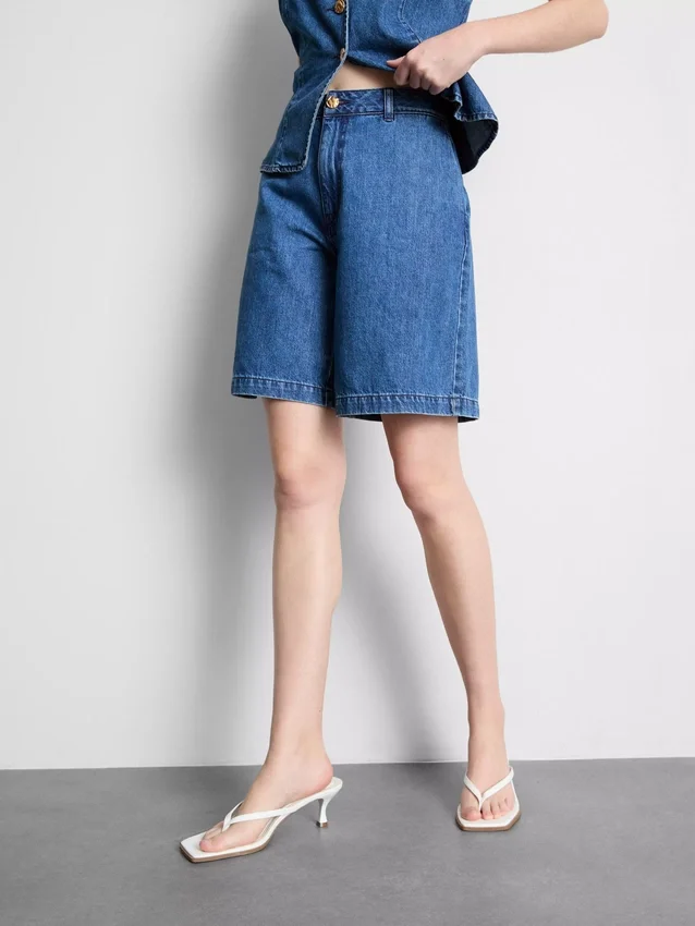 Cotton denim bermuda shorts