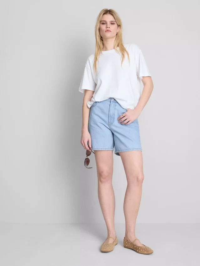 Cotton denim bermuda shorts