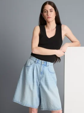 Cotton denim bermuda shorts