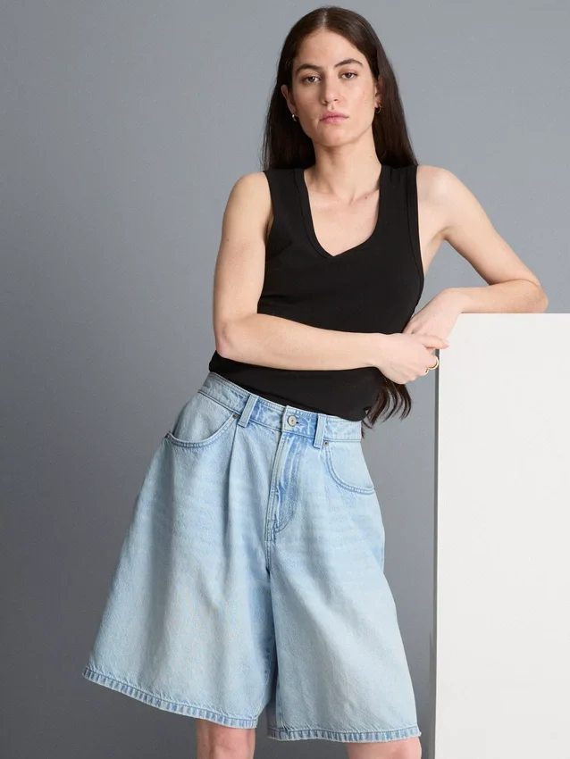 Cotton denim bermuda shorts