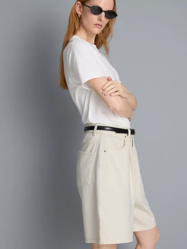 Cotton denim bermuda shorts