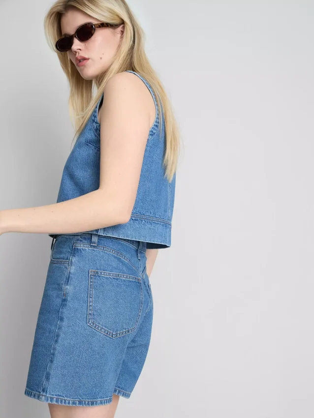 Cotton denim bermuda shorts