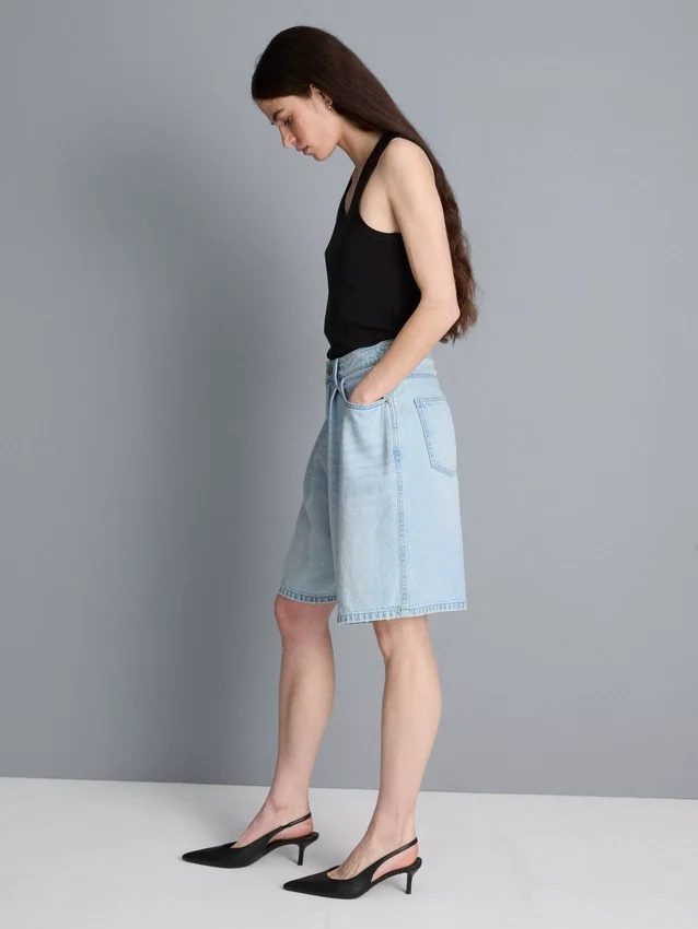 Cotton denim bermuda shorts