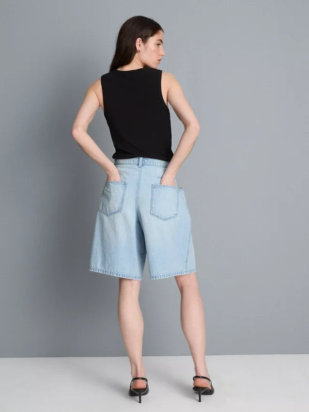 Cotton denim bermuda shorts