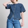 Cotton denim cinched short sleeve top
