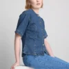 Cotton denim cinched short sleeve top
