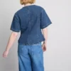 Cotton denim cinched short sleeve top