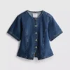 Cotton denim cinched short sleeve top