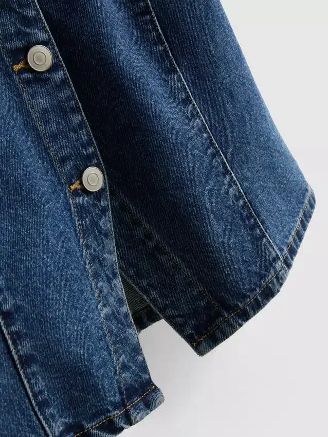 Cotton denim cinched short sleeve top