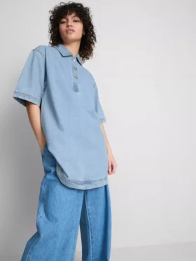Cotton denim collared mini shift dress