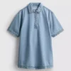 Cotton denim collared mini shift dress