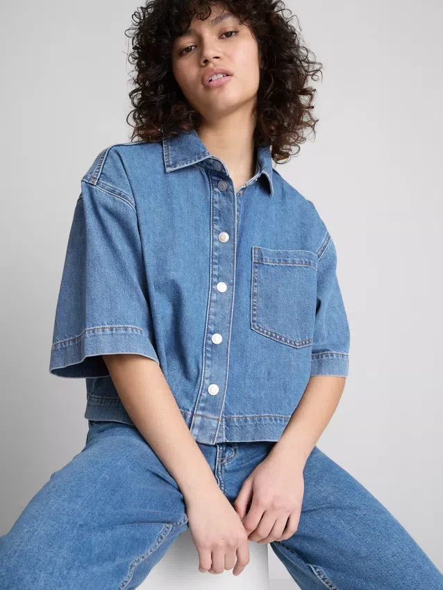 Cotton denim cropped boxy shirt