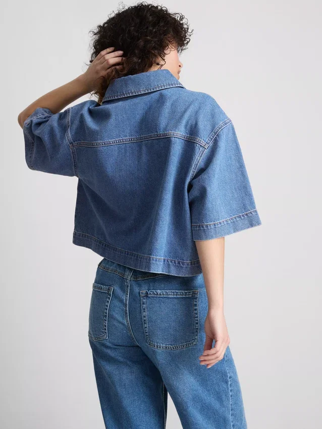 Cotton denim cropped boxy shirt