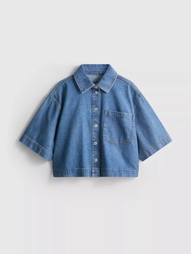 Cotton denim cropped boxy shirt