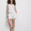 Cotton denim cropped ruffle tank top