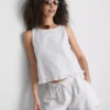 Cotton denim cropped ruffle tank top