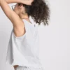 Cotton denim cropped ruffle tank top