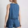 Cotton denim cropped ruffle tank top